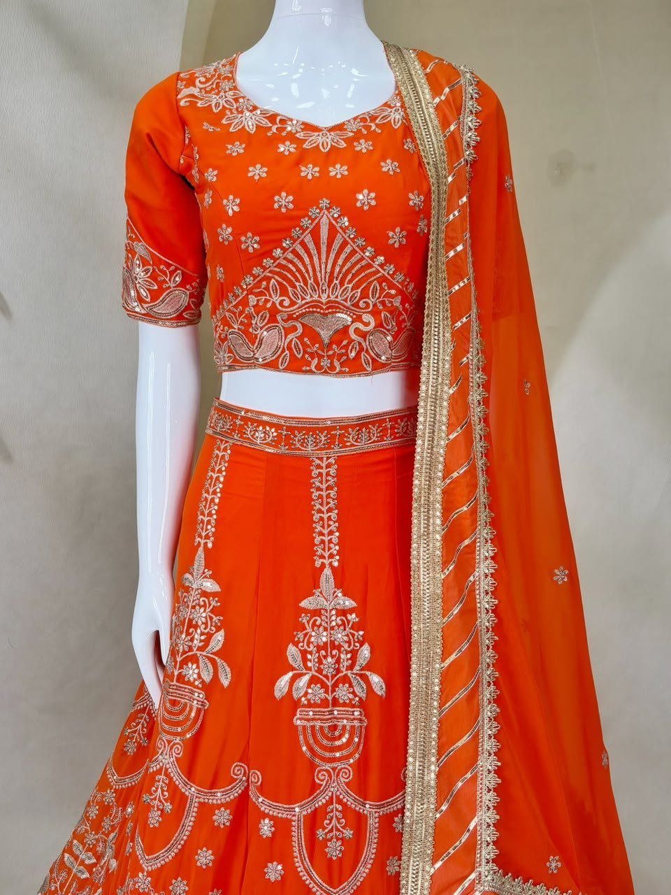 Traditional Thread Embroidered Silk Lehenga Set with Ornate Border