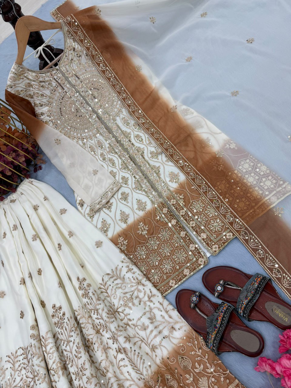 Intricately Embroidered Sharara Suit Set With Border Dupatta - Surat Wholesale Ethnic Wear (Photo 7)