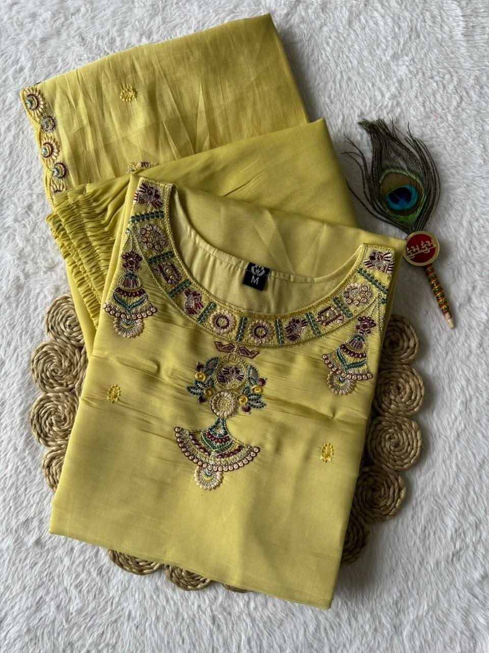Artisanal Chanderi Palazzo Suit with Intricate Mirror Work Detailing