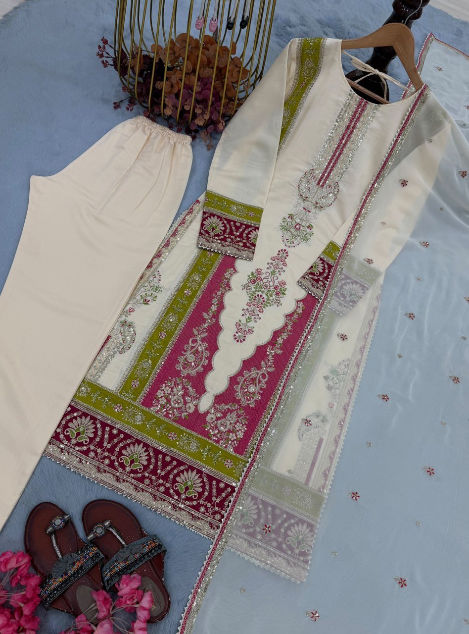 Vintage Classic Embroidered Border Straight Kurta Set with Dupatta - Surat Wholesale Ethnic Wear (Photo 7)