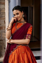 Traditional Zari Woven Silk Half Saree Set with Scalloped Embroidered Dupatta