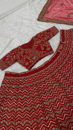 Chevron Embroidered Heavy Bridal Velvet Lehenga Set with Blouse