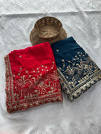 Regal Tradition Embroidered Saree with Ornate Peacock Border