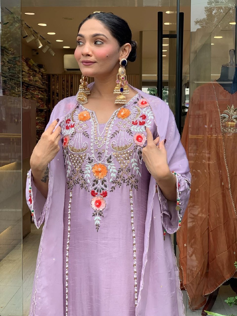 Subtle Grace Embroidered Straight Kurta Set with Tasseled Hem Dupatta