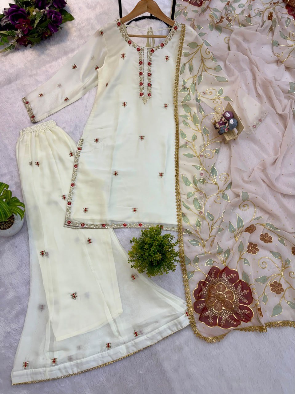 Subtle Grace Embroidered Short Kurta and Sharara Set with Sheer Dupatta - Surat Wholesale Ethnic Wear (Photo 7)