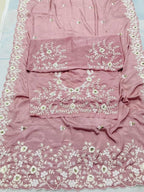 Effortless Floral Embroidered Saree with Delicate Border Detailing