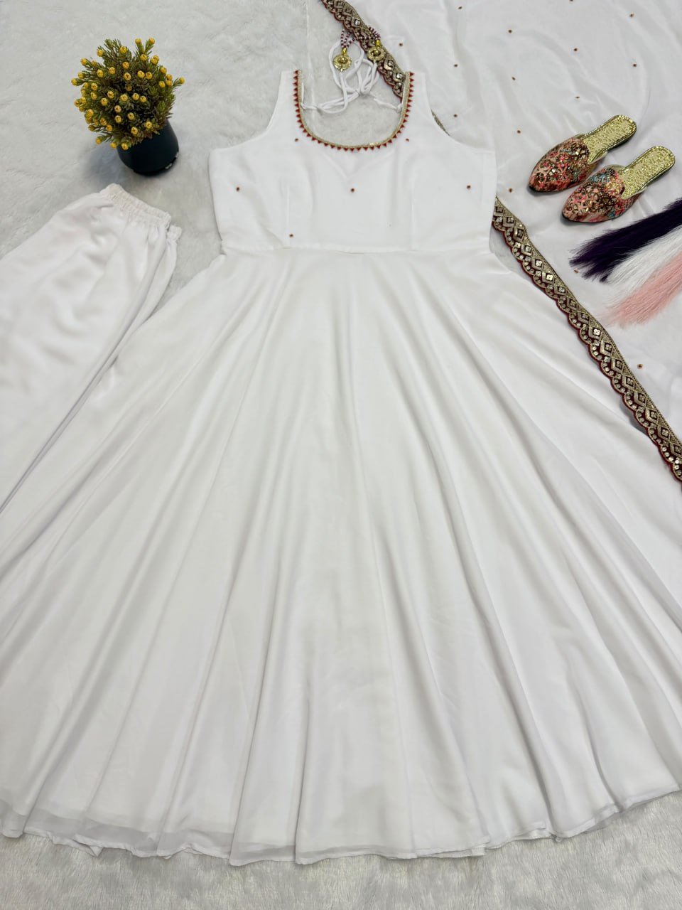 Timeless Splendor Anarkali Suit with Embellished Border Dupatta Set