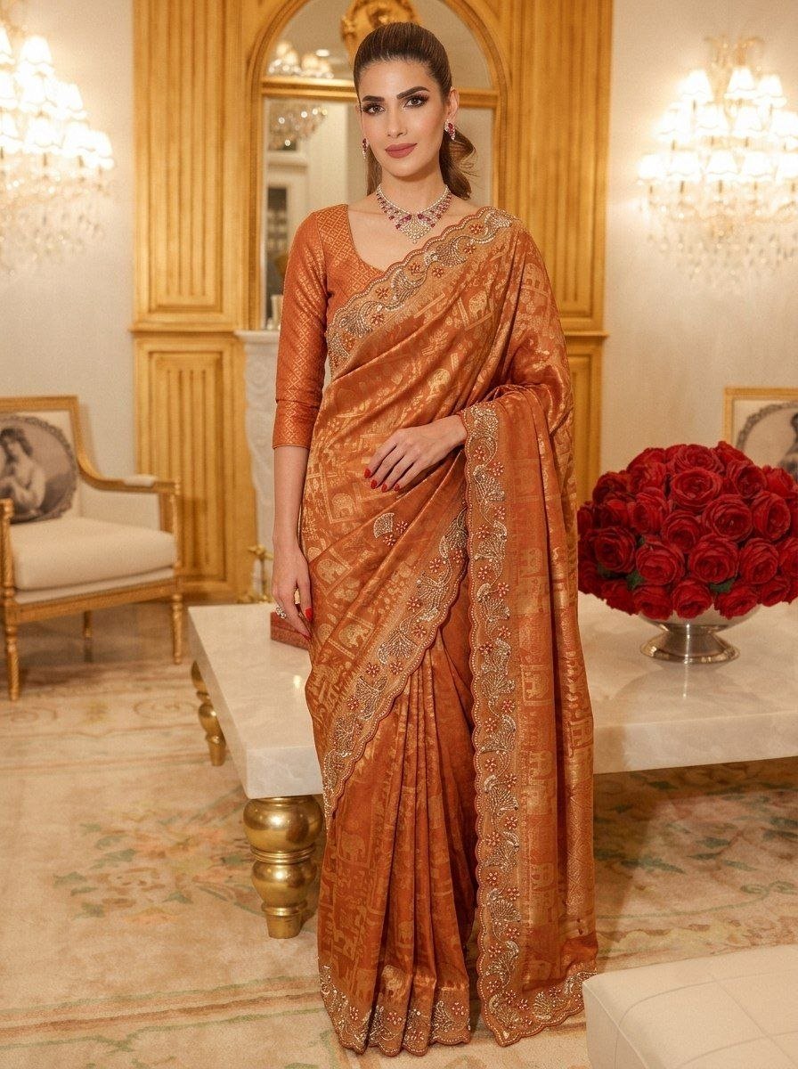 Heritage Loom Saree with Ornate Floral Zari and Jewel-Edged Pallu