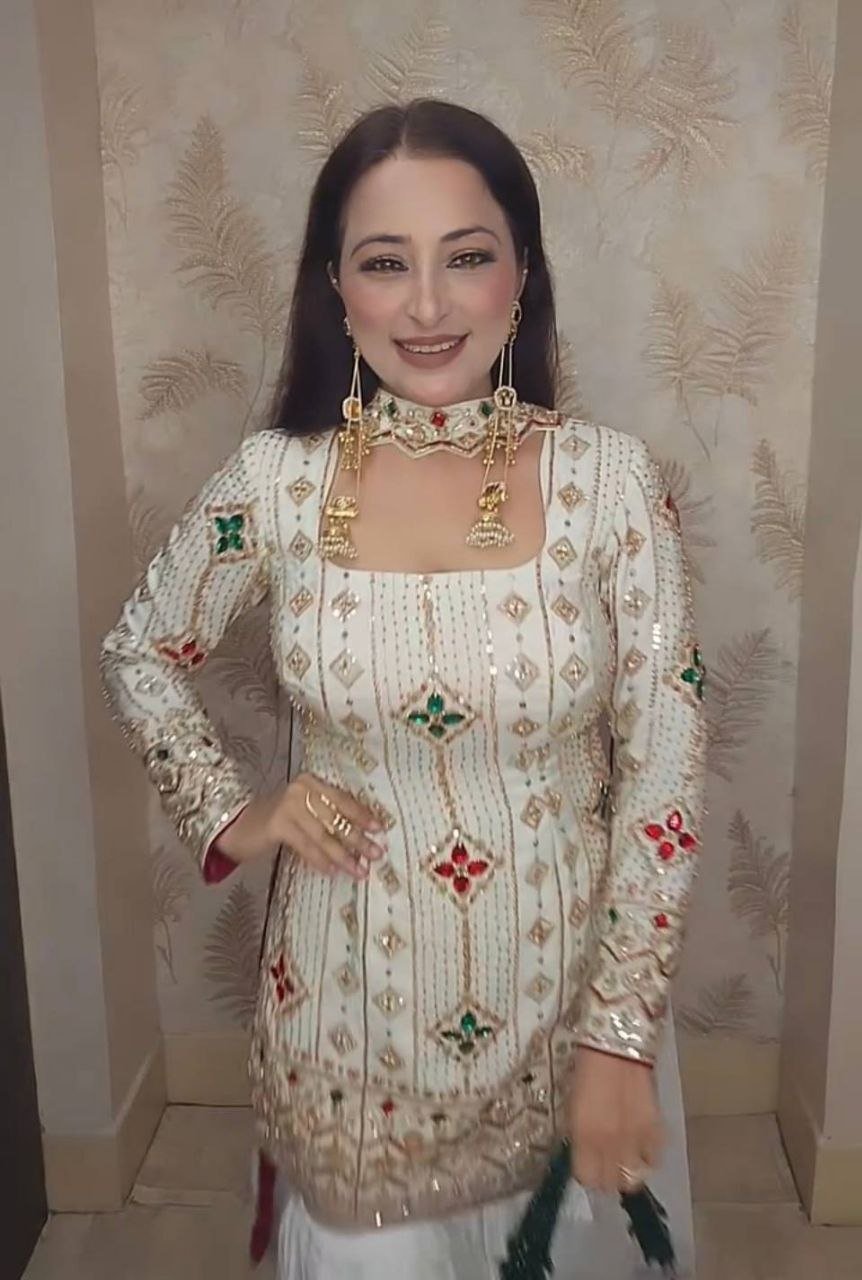 Cocktail Party Polish Palazzo Suit with Mirror Work