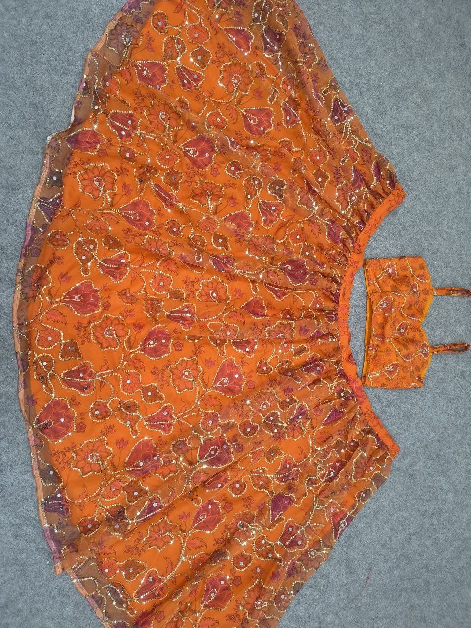 Organza Printed Lehenga Set with Intricate Sequined Threadwork