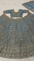 Sequined Heavy Embroidered Bridal Lehenga Set with Sheer Dupatta