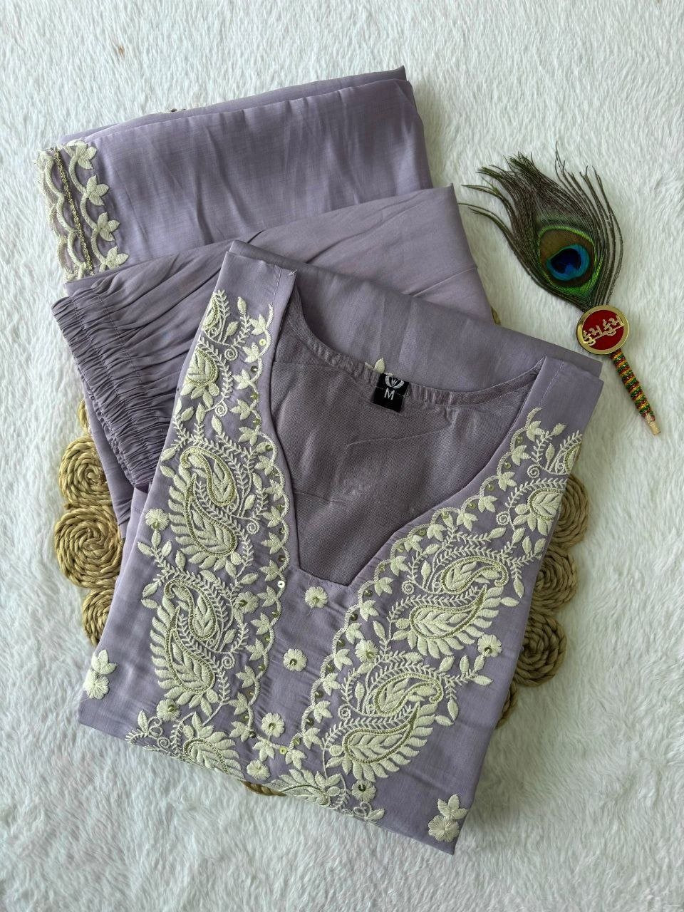 Intricately Embroidered Kurta Set with Lace Detailed Dupatta