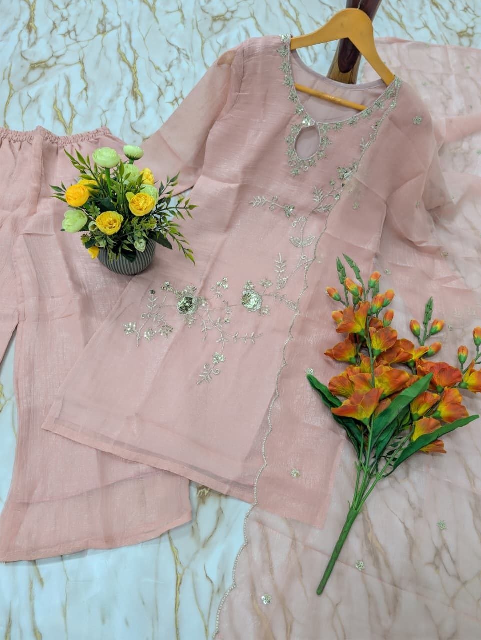 Pastel Perfection Floral Embroidered Festive Suit Ensemble