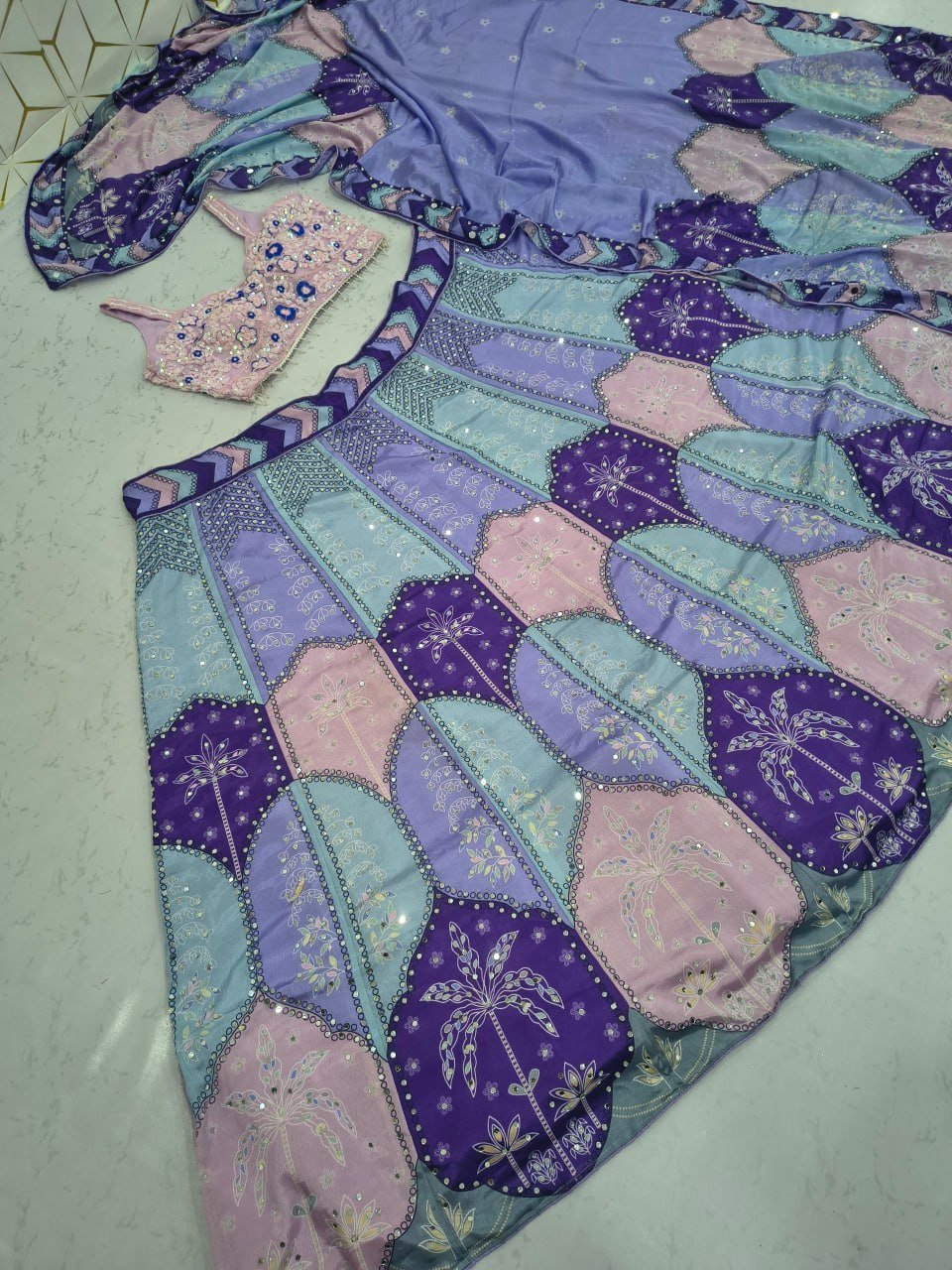 Intricately Embroidered Patchwork Pattern Lehenga Choli Set
