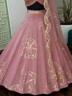 Gold Thread Embroidered Floral Lehenga Set with Scalloped Dupatta
