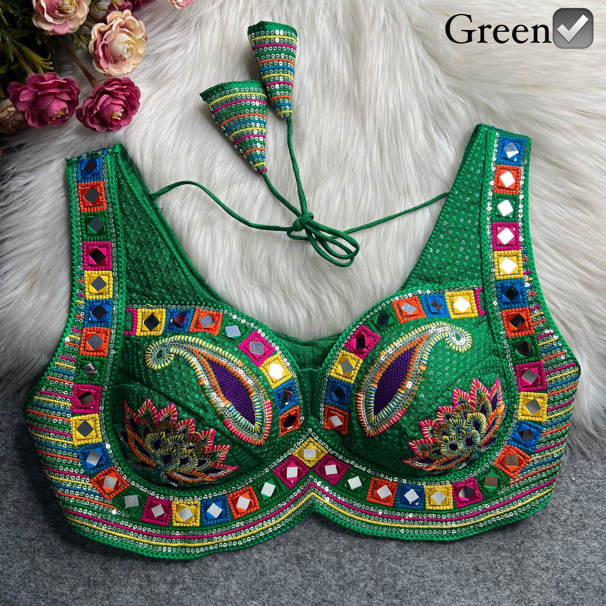 Boho Ethnic Fusion Paisley Embroidered Mirror Work Blouse