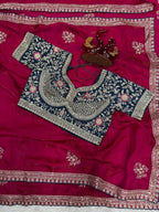 Royal Heritage Handcrafted Embroidered Draped Saree with Intricate Border Detailing