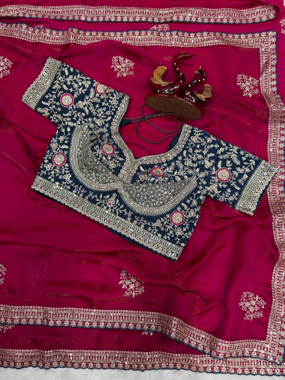 Royal Heritage Handcrafted Embroidered Draped Saree with Intricate Border Detailing
