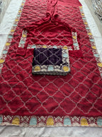 Royal Heritage Geometric Embroidered Saree with Multicolour Zari Border and Intricate Designer Blouse