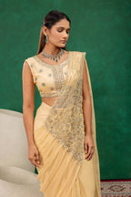 Sequined Heavy Work Jacket With Pre Stitched Draped Saree Set