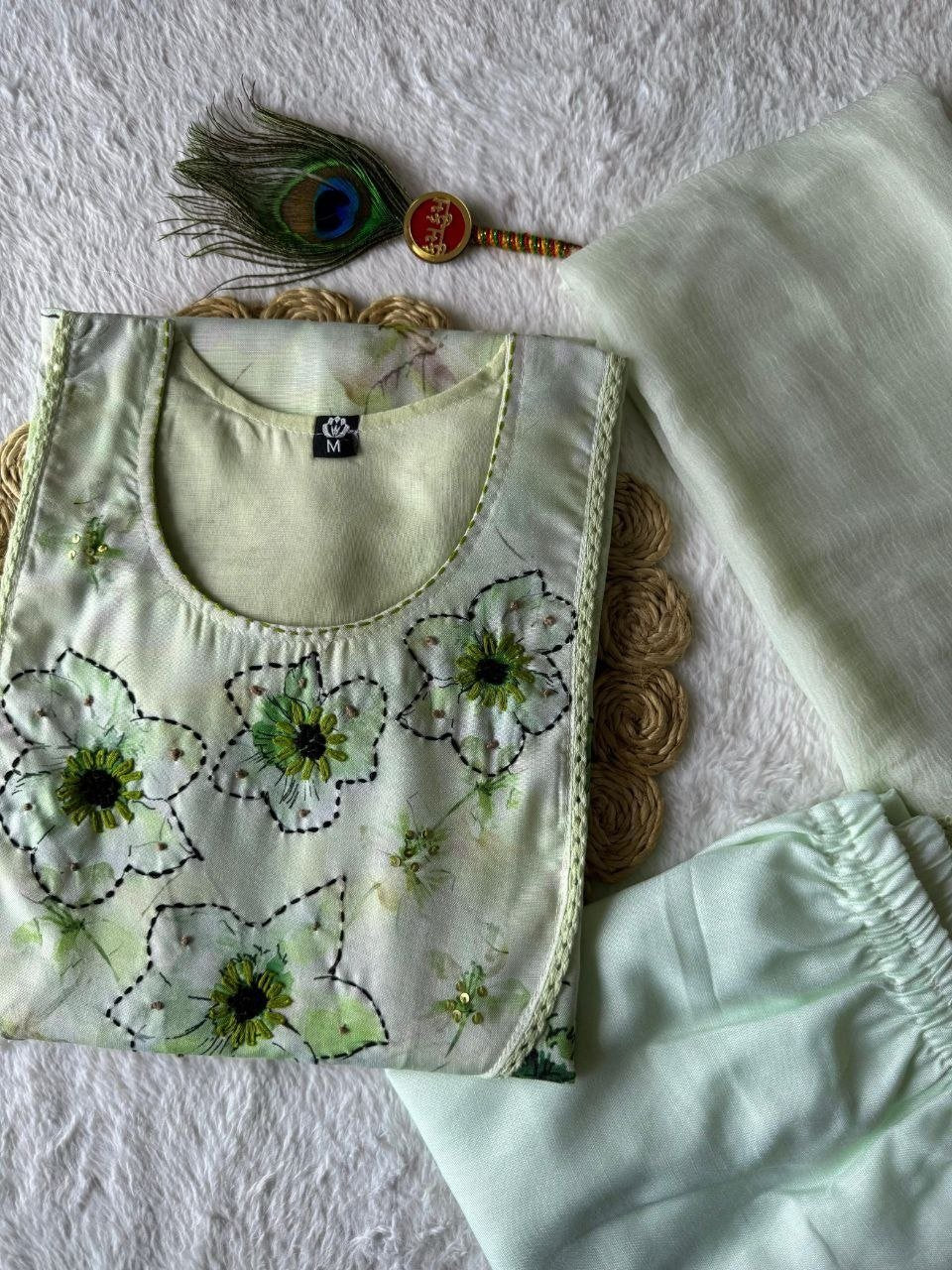Embroidered Floral Printed Kurta Set with Match Dupatta