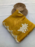 Garden Floral Romance Embroidered Saree with Scalloped Border