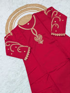 Embroidered Neckline Straight Kurta Set With Organza Dupatta