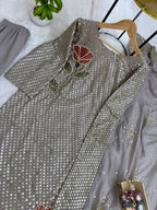 Royal Heritage Embroidered Anarkali Suit Ensemble With Intricate Floral Motifs and Shimmering Details