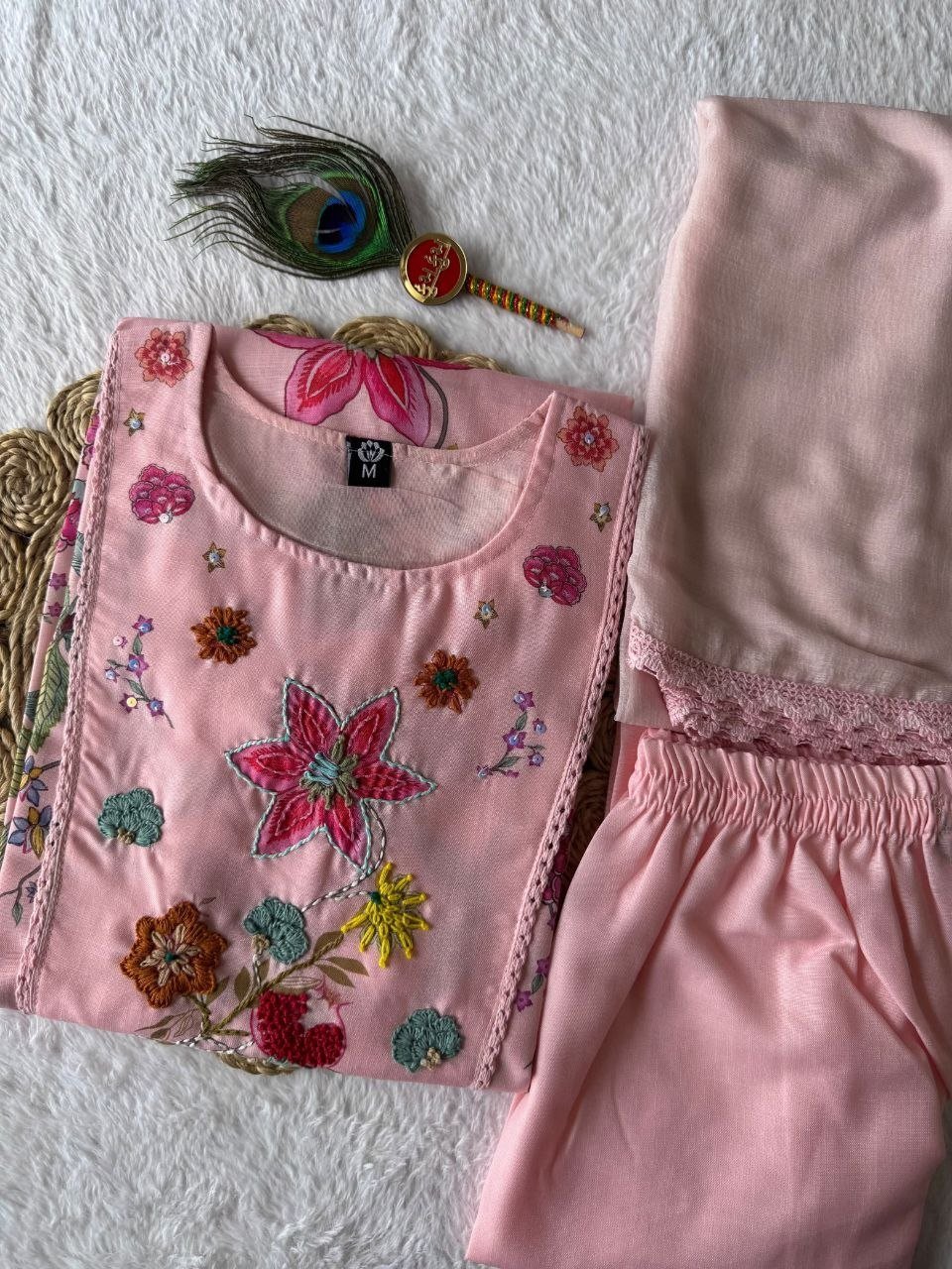 Embroidered Floral Printed Kurta Set with Dupatta