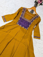 Embroidered Peacock Motif Anarkali Suit with Mirror Work Dupatta