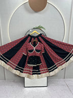 Printed Panel Flared Lehenga Choli with Lace Border Dupatta