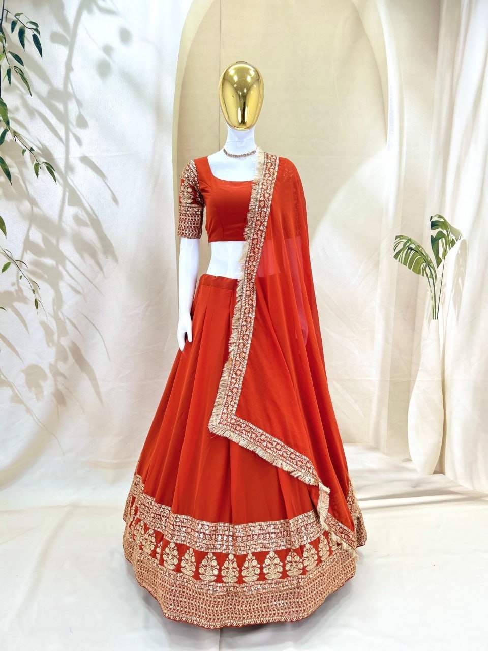 Graceful Solid Flared Lehenga Set with Heavy Embroidered Border - Surat Wholesale Ethnic Wear (Photo 8)