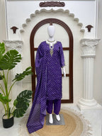 Bandhani Print Kurta Set with Mirror Work Accents