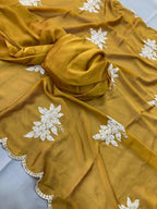 Garden Floral Romance Embroidered Saree with Scalloped Border