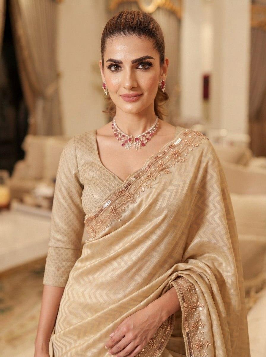 Exquisite Green with Designer Saree Set