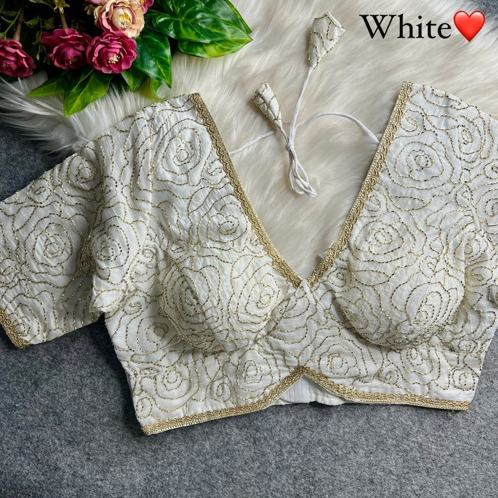 Garden Floral Romance Rose Threadwork Embroidered Padded Blouse - Surat Wholesale Ethnic Wear (Photo 8)