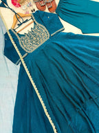Cocktail Party Polish Layered Anarkali Gown with Embellished Neckline Dupatta - Surat Wholesale Ethnic Wear (Photo 8)