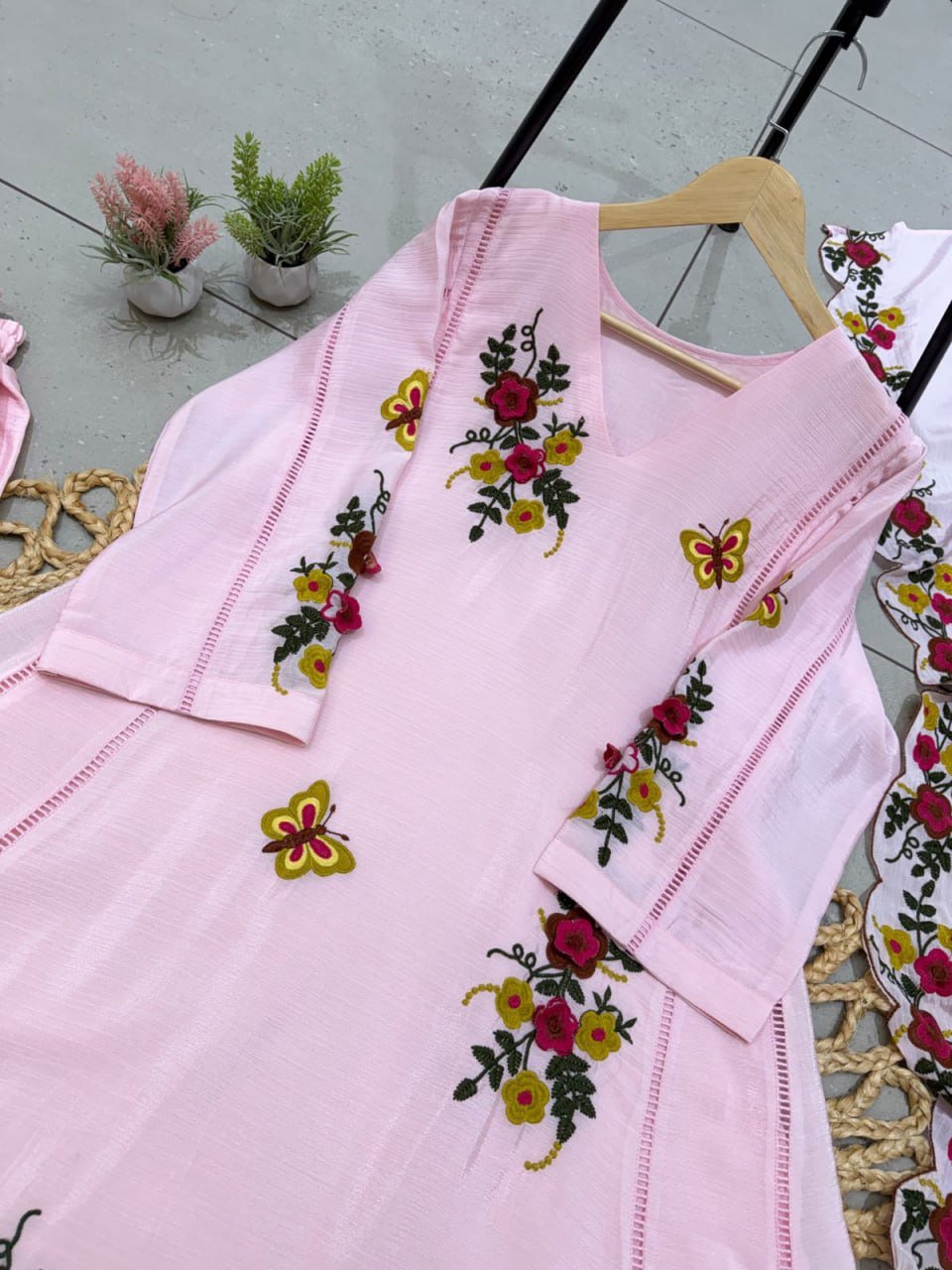 Garden Floral Romance Embroidered Anarkali Kurta with Dupatta Set