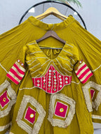 Mirror Work Patchwork Flare Flared Lehenga Choli with Embroidered Blouse