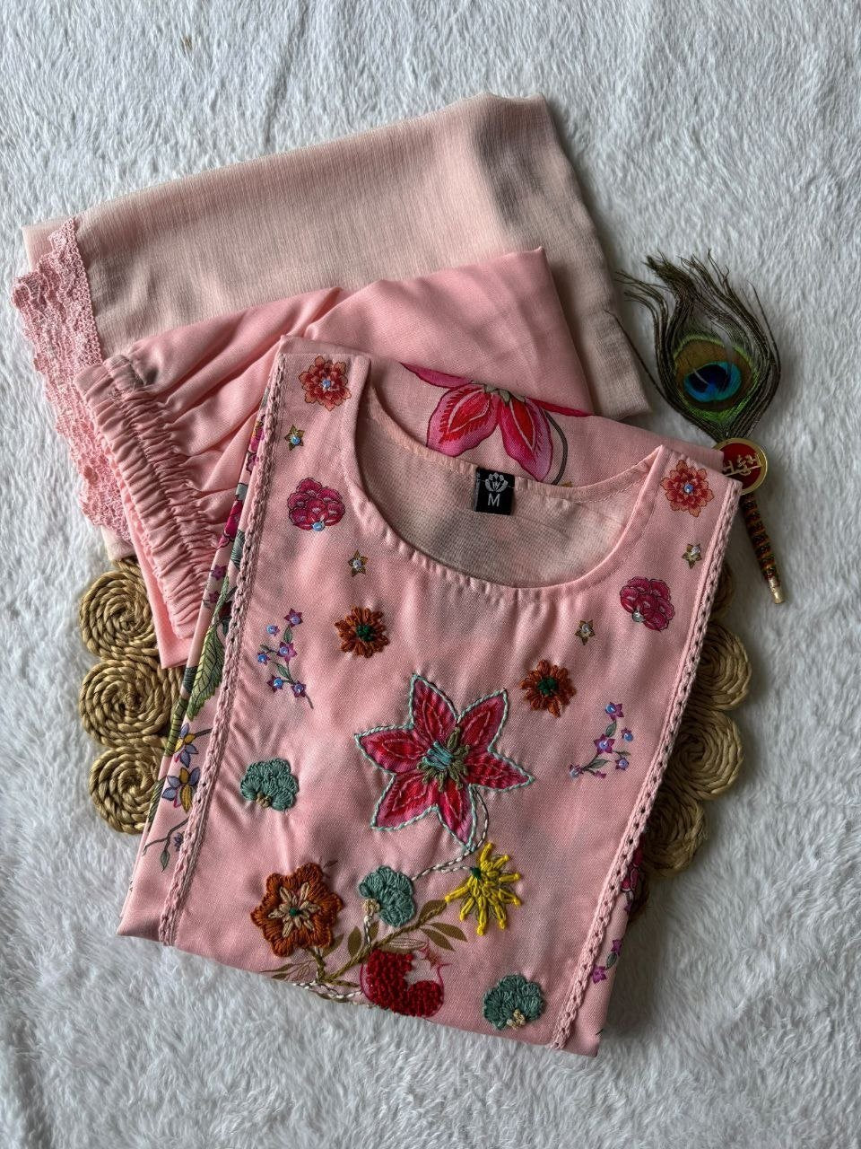 Embroidered Floral Printed Kurta Set with Dupatta