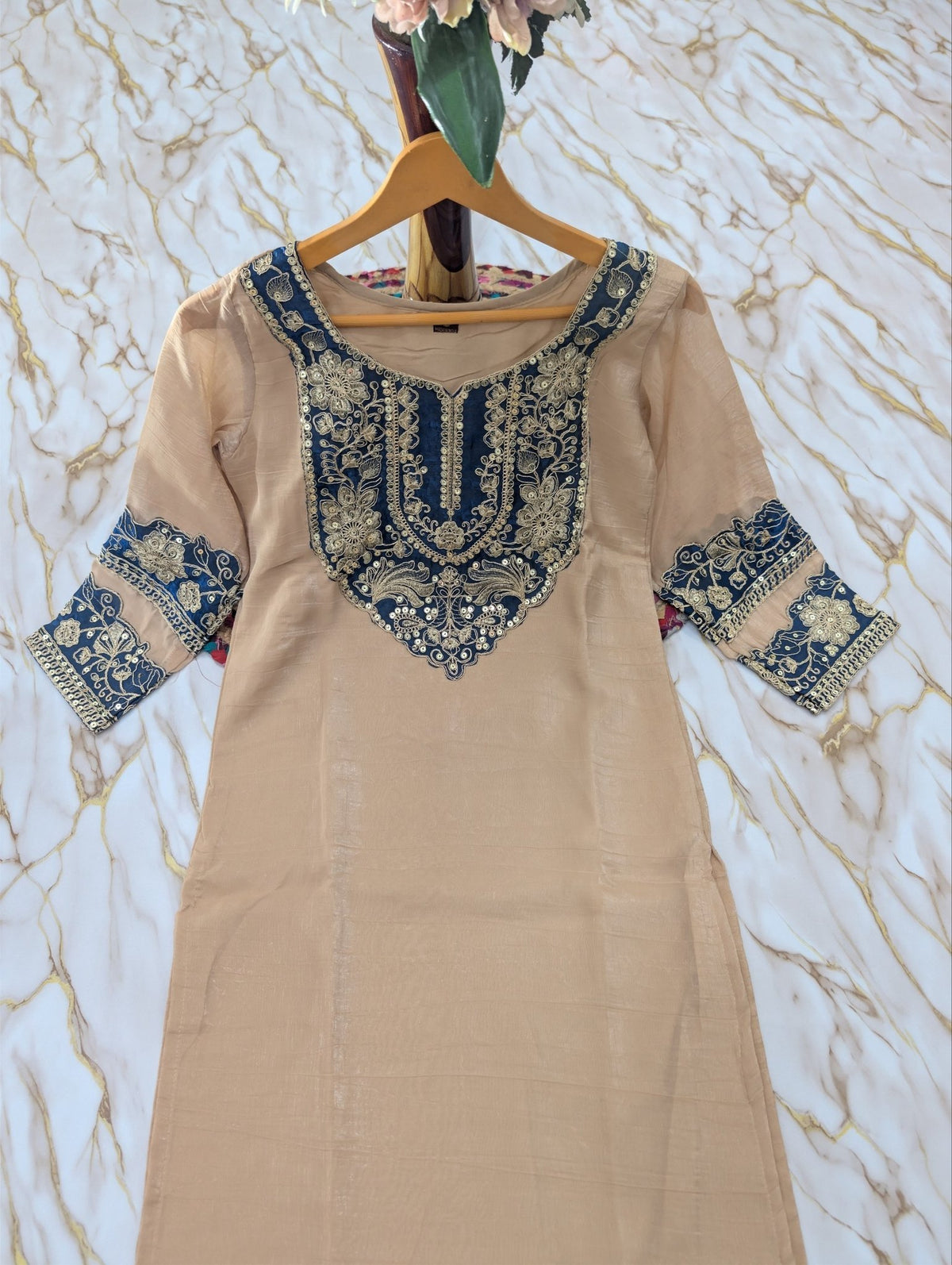 Subtle Grace Embroidered Yoke Tissue Tissue Silk Kurta Set - Surat Wholesale Ethnic Wear (Photo 8)
