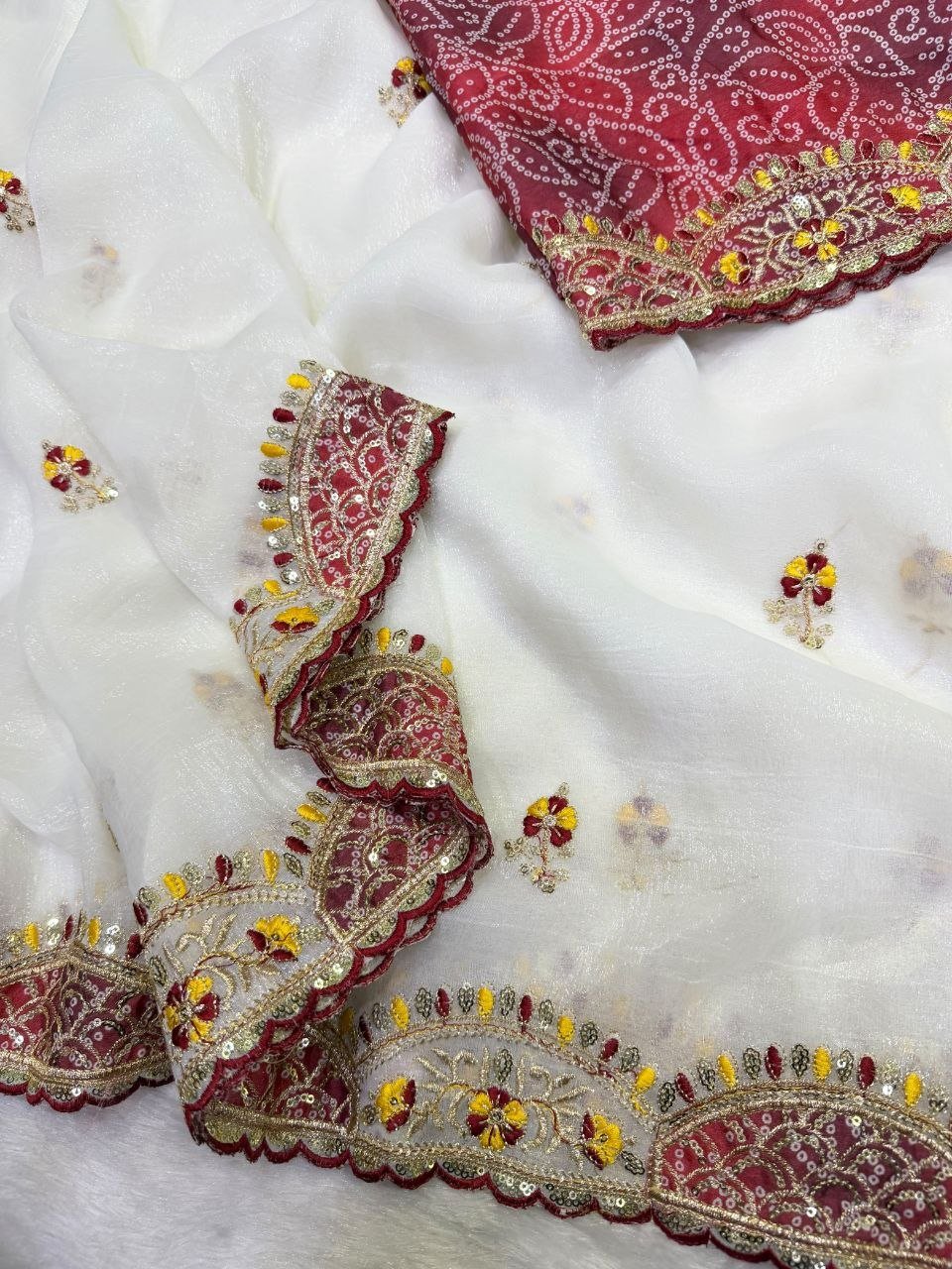 Cutwork Embroidered Organza Saree with Printed Blouse Exuding Subtle Grace