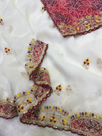 Cutwork Embroidered Organza Saree with Printed Blouse Exuding Subtle Grace