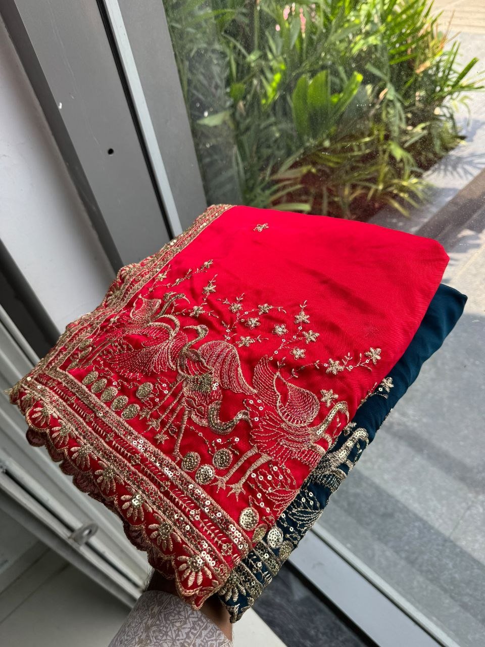Regal Tradition Embroidered Saree with Ornate Peacock Border