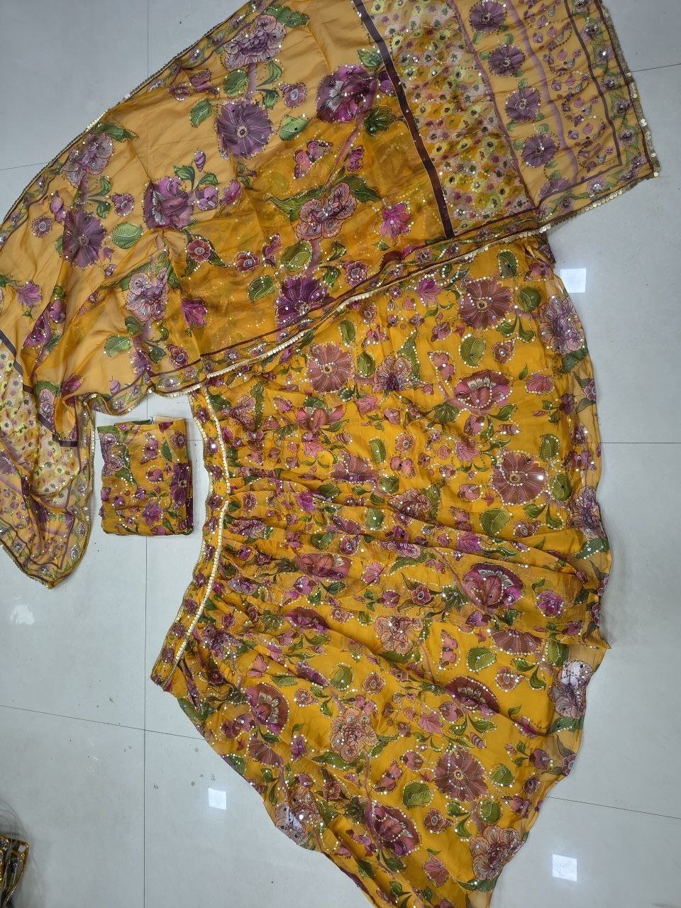 Floral Print Georgette Lehenga Set with Mirror Work Dupatta - Surat Wholesale Ethnic Wear (Photo 8)