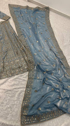 Sequined Heavy Embroidered Bridal Lehenga Set with Sheer Dupatta