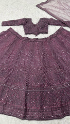 Sequined Chevron Patterned Lehenga Set with Long Net Shrug