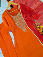 Festive Embroidered Anarkali Suit with Striped Dupatta