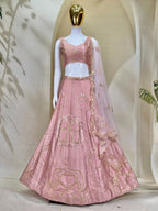 Gold Thread Embroidered Floral Lehenga Set with Scalloped Dupatta