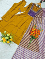 Embroidered Peacock Motif Anarkali Suit with Mirror Work Dupatta